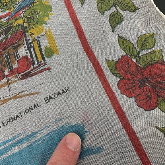 Vintage Freeport Grand Bahama Island Souvenir Scarf Shear Tropical Map Red - Picture 8 of 11